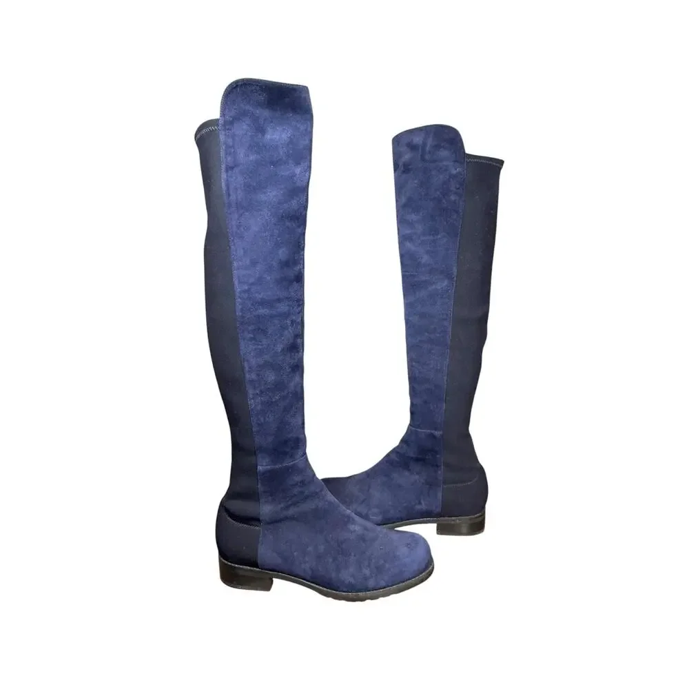 Stuart Weitzman Two Toe Blue 5050 Stretch Suede Over Knee Boots Size Women's 6